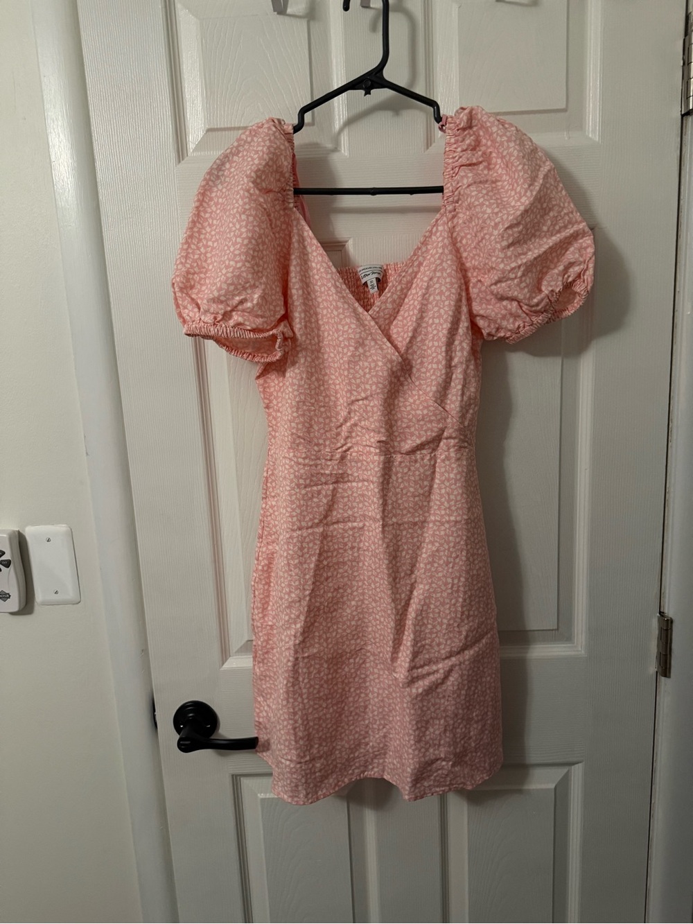 Reformation Coral-Pink Puff Sleeve Wrap Mini Dress